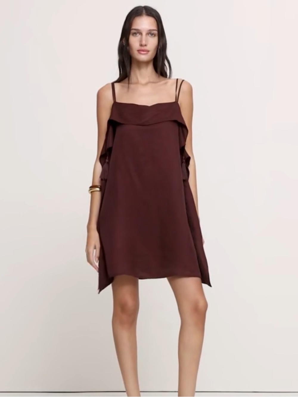 VISCOSE-LINEN TASSEL-TRIM MINI DRESS